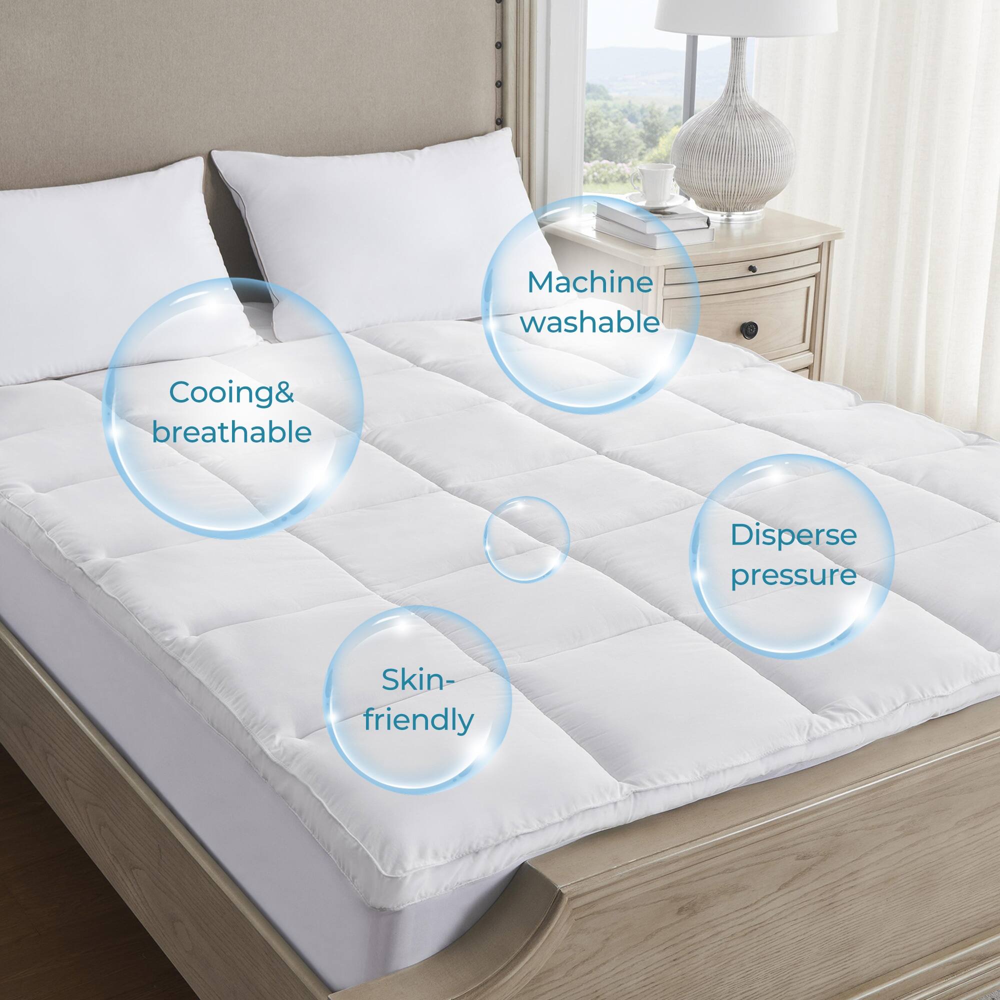 3" Cooling Tencel Lyocell Microfiber Soft Mattress Pad White Bed